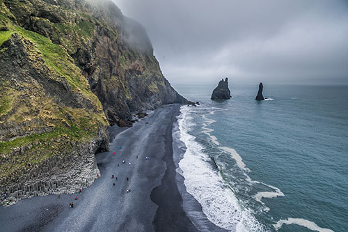 south coast Iceland, Reeynisfjara, Reynisdrangar sea stacks